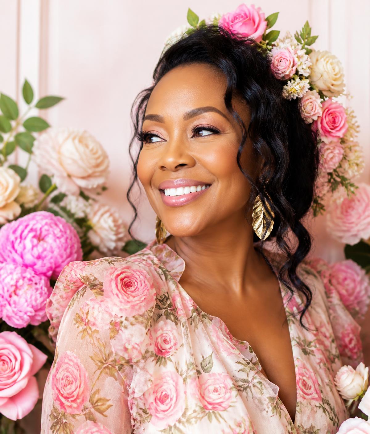 Woman in blush floral setting representing the UNMASK Conference 2026